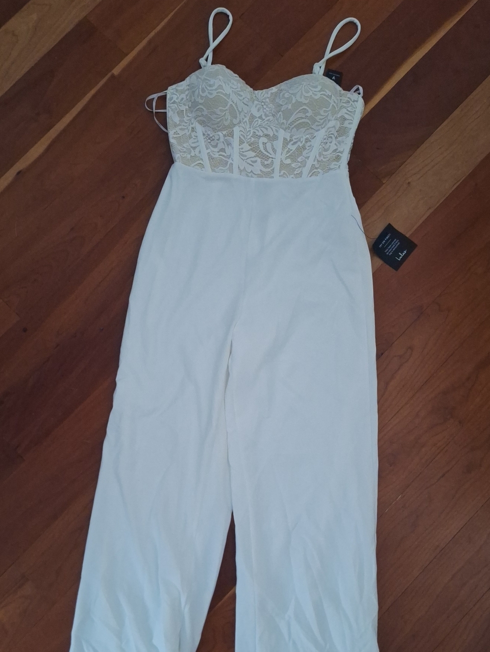 Lulus Nwt Medium Lace Bustier Wide-Leg Jumpsuit in Ivory White